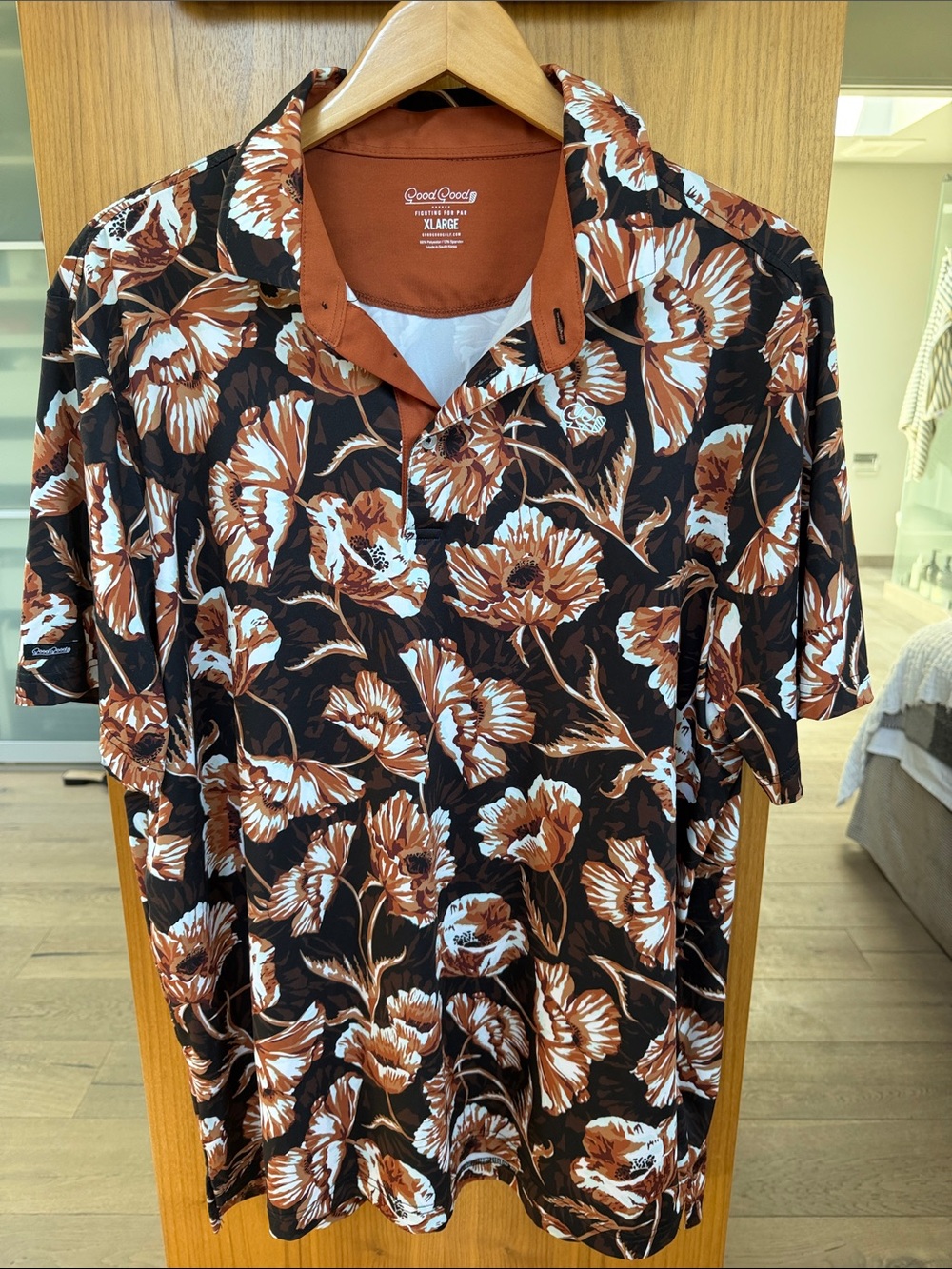 Good Goods Men's Brown Floral Short-Sleeve Polo
